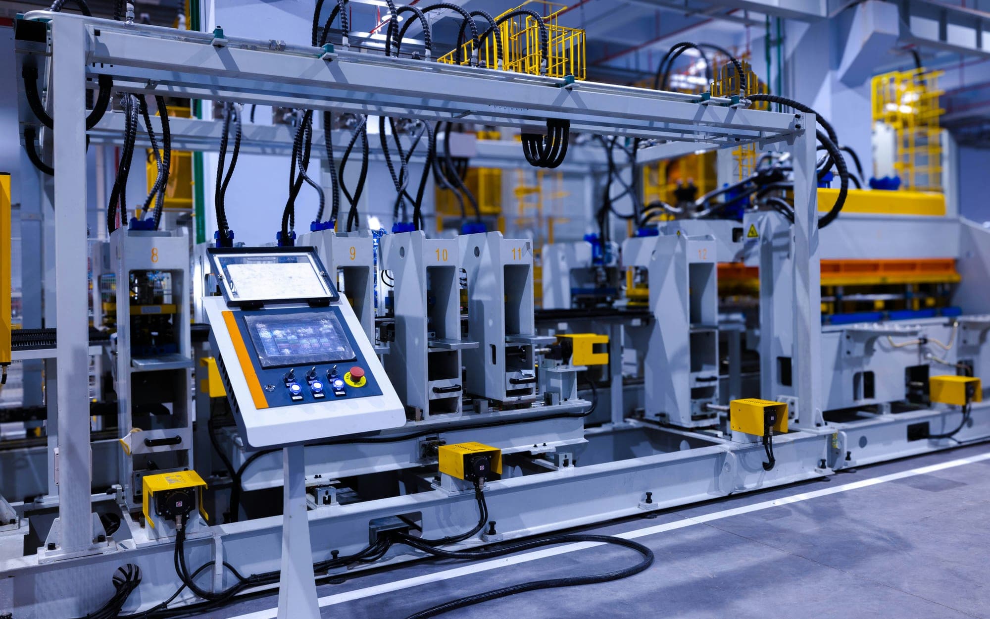 A control panel on an automated production line in a factory